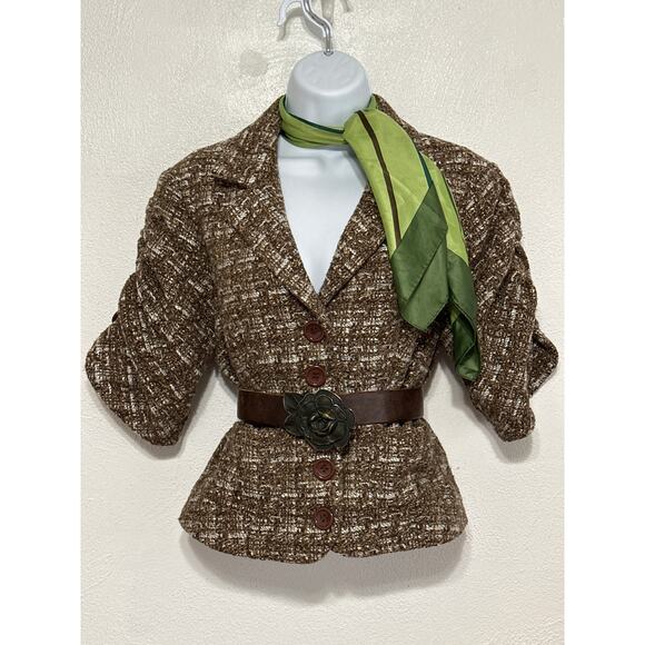 VTG Preppy Wool Blend Lined Waist Length Blazer Top S Brown Fall Trend City - Picture 1 of 13